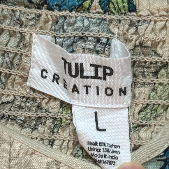 Tulip Creations Cream Floral Print Puff Sleeve Scoop Neck A-Line Midi Dress Lg - Picture 8 of 12